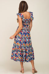 Royal Floral Sleeveless Ruffle Maxi Dress