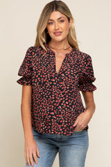 Black Printed Puff Sleeve Maternity Blouse