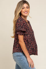 Black Printed Puff Sleeve Maternity Blouse