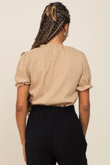 Beige Ruffle Accent Tie Front Blouse