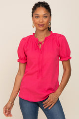 Fuchsia Ruffle Accent Tie Front Maternity Blouse