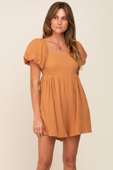 Camel Puff Sleeve Maternity Romper