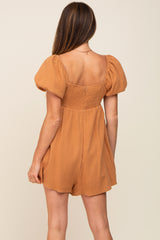 Camel Puff Sleeve Romper