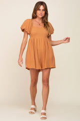 Camel Puff Sleeve Romper