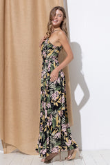 Black Pink Printed Maxi Dress