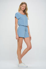 Blue French Terry Short Dolman Sleeves Knit Romper