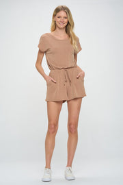 Camel French Terry Short Dolman Sleeves Knit Romper