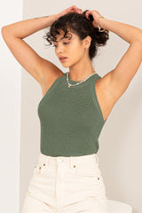 Olive Sleeveless Halter Top