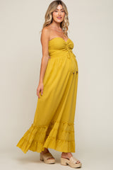 Yellow Smocked Cutout Back Maternity Maxi Dress