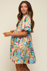 Multicolor Abstract Floral Maternity Dress