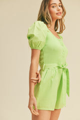 Lime Puff Sleeve Romper