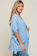 Light Blue Fringe Maternity Dolman Sleeve Cover Up