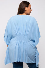 Light Blue Fringe Plus Dolman Sleeve Cover Up