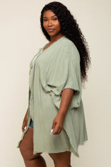 Light Olive Fringe Plus Dolman Sleeve Cover Up