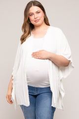 Ivory Fringe Maternity Plus Dolman Sleeve Cover Up