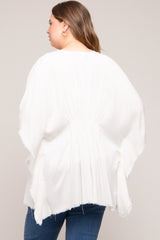 Ivory Fringe Maternity Plus Dolman Sleeve Cover Up