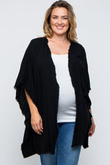 Black Fringe Maternity Plus Dolman Sleeve Cover Up