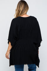 Black Fringe Maternity Plus Dolman Sleeve Cover Up