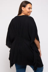 Black Fringe Plus Dolman Sleeve Cover Up