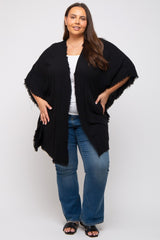 Black Fringe Plus Dolman Sleeve Cover Up