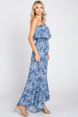 Blue Floral Ruffle Overlay Jumpsuit