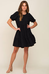 Black Tiered Puff Sleeve Dress
