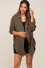 Brown Lightweight Sheer Button Down Maternity Blouse