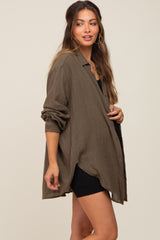 Brown Lightweight Sheer Button Down Maternity Blouse