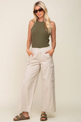 Beige Double Pocket Wide Leg Cargo Pants