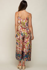 Beige Floral Paisley Cropped Maternity Jumpsuit