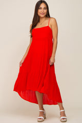 Red Square Neck Tiered Hi-Low Maternity Midi Dress