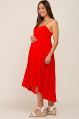 Red Square Neck Tiered Hi-Low Maternity Midi Dress