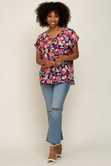 Black Floral V-Neck Short Sleeve Top