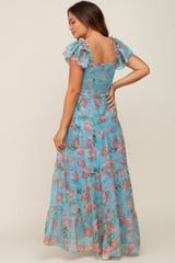 Jade Floral Ruffle Tiered Maternity Maxi Dress