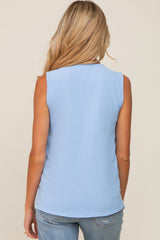 Light Blue Solid V-Neck Sleeveless Maternity Top