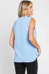 Light Blue Solid V-Neck Sleeveless Top