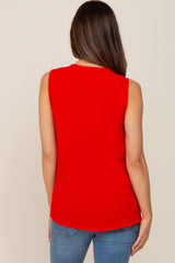 Red Solid V-Neck Sleeveless Maternity Top