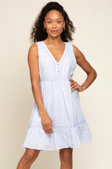 Light Blue Button Front Crochet Accent Maternity Dress