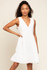 White Button Front Crochet Accent Maternity Dress