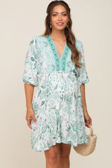 Mint Green Floral Border Print Maternity Dress