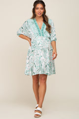 Mint Green Floral Border Print Maternity Dress