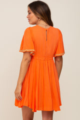 Orange Embroidered V-Neck Maternity Dress