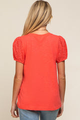 Coral Eyelet Lace Short Sleeve Maternity Top