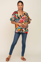 Black Floral V-Neck Blouse