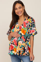 Black Floral V-Neck Maternity Blouse