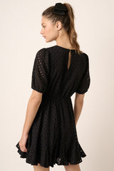 Black Eyelet Detail Mini Dress