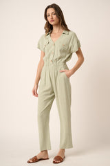 Sage Linen V Neck Jumpsuit