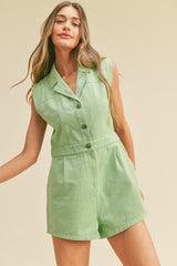 Lime Green Sleeveless Denim Romper