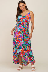 Royal Blue Floral Hi-Lo Maternity Wrap Maxi Dress