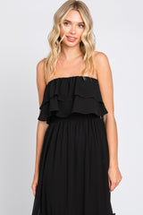 Black Chiffon Strapless Ruffle Tiered Maxi Dress